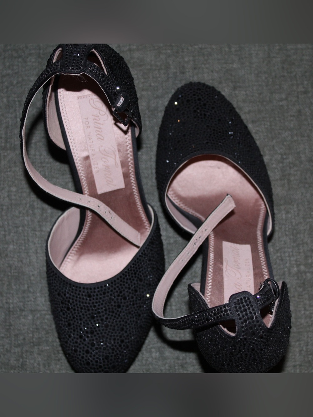 Pnina Tornai Black Sparkle Ankle-Strap Heels